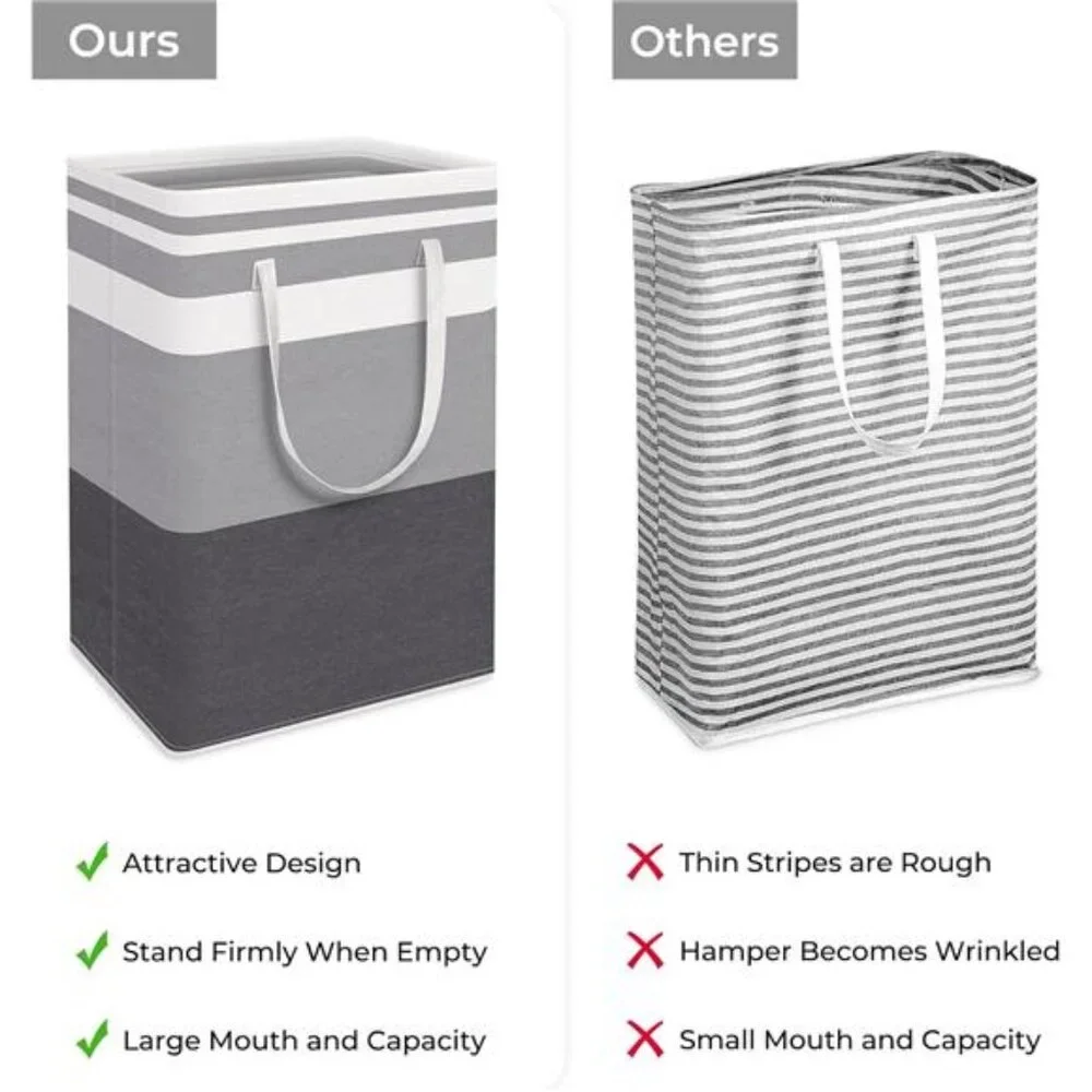 Large Laundry Baskets 2 Pack Waterproof Freestanding Collapsible Clothes Hamper